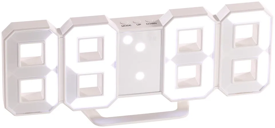 Lunartec LED-Uhren 3D Digital-Wanduhr LED weiß Netzteil