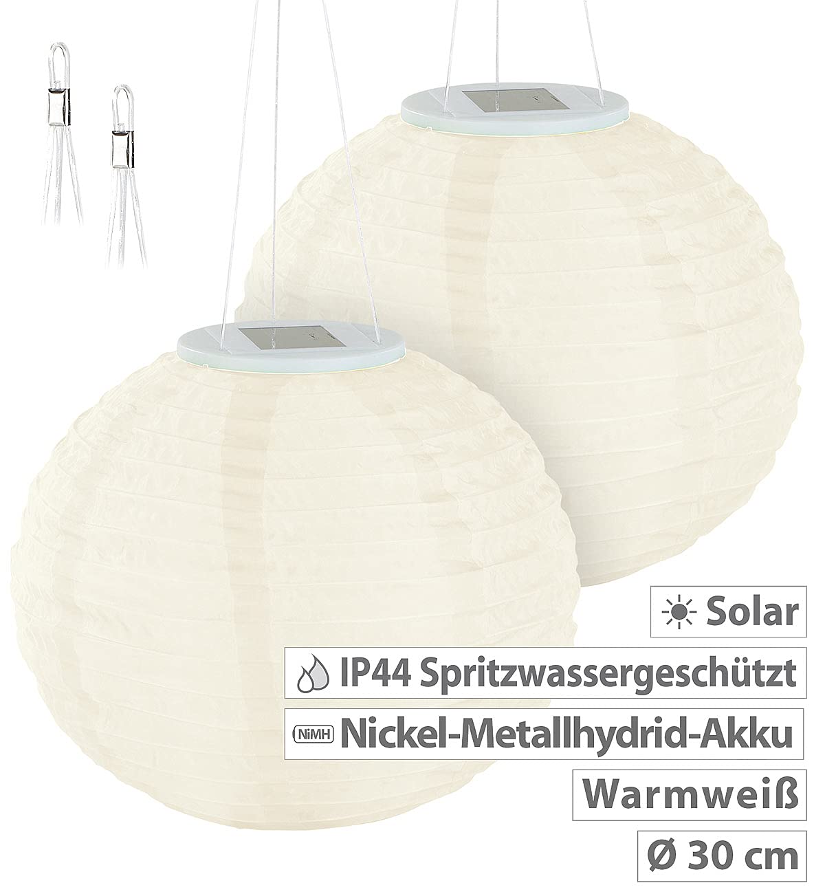 Lunartec Licht-Dekoration Solarlampion 2er-Set 30 cm
