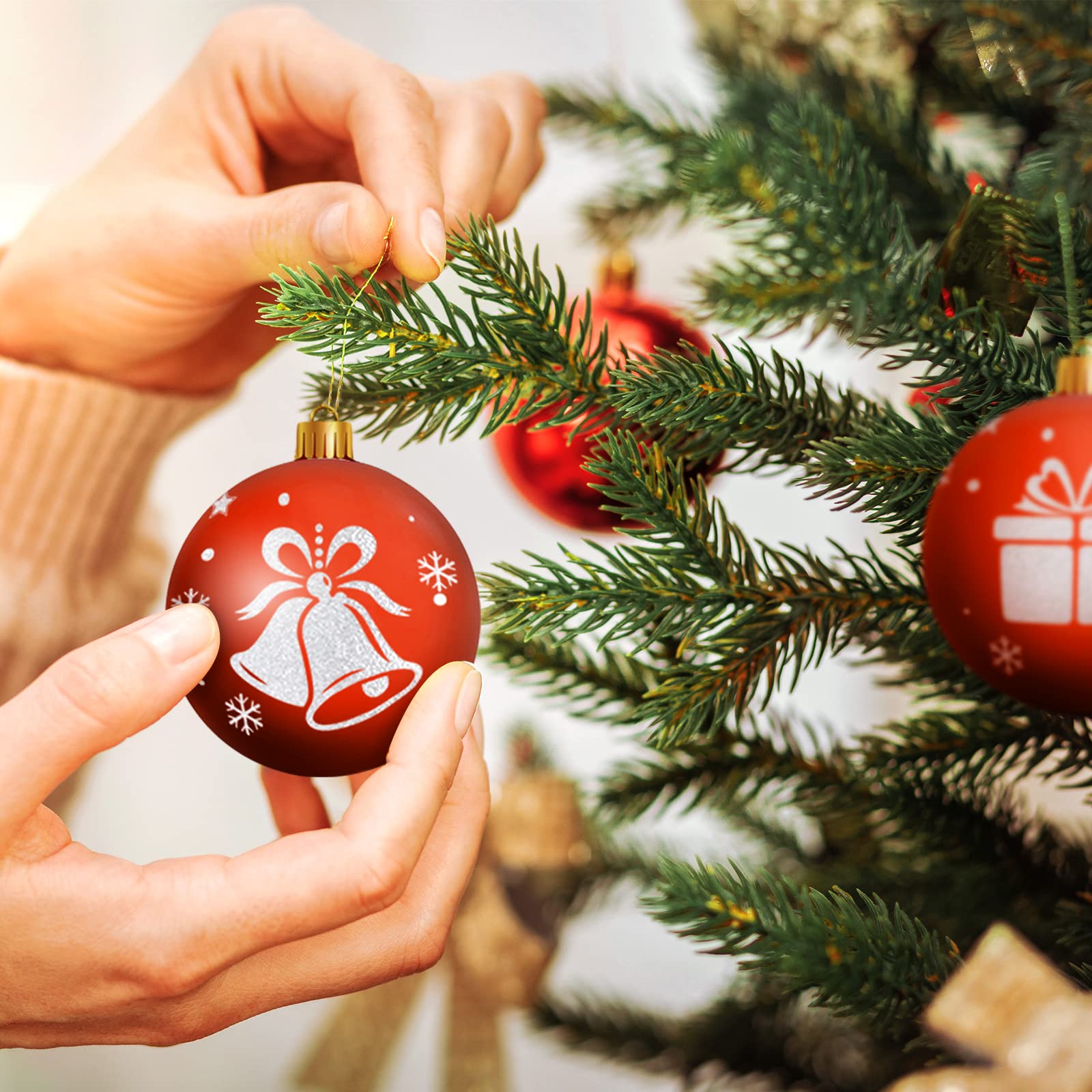 WEARXI Lichterketten Weihnachtskugeln 6cm Rot-Weiß 16 Stück