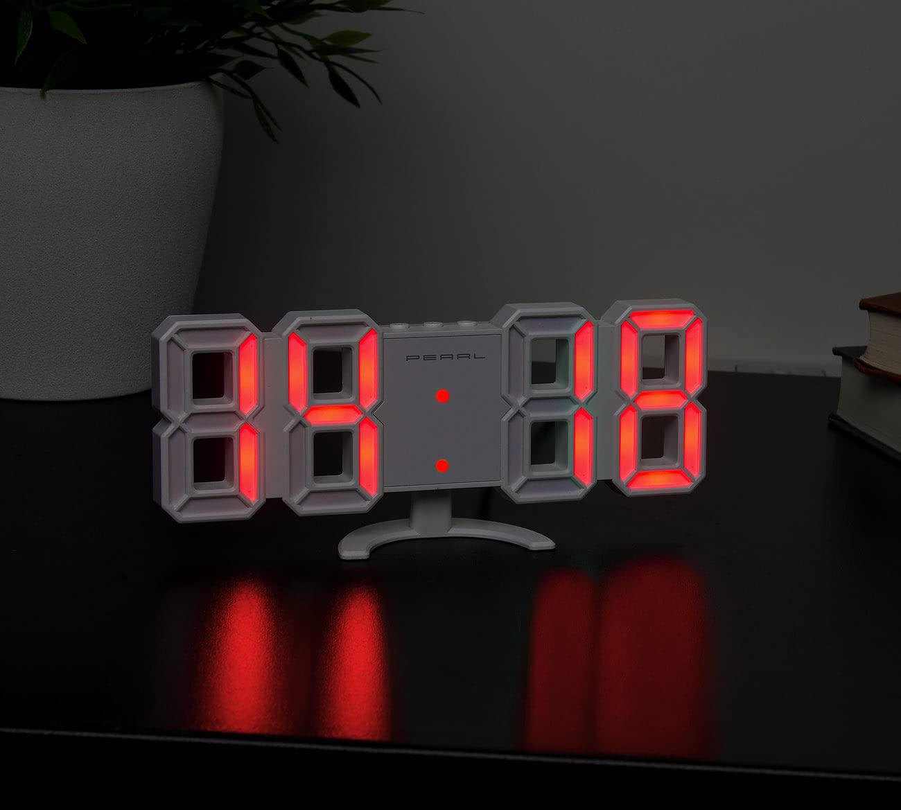 Lunartec LED-Uhren USB Tisch- Wanduhr weiß-rot mit Wecker