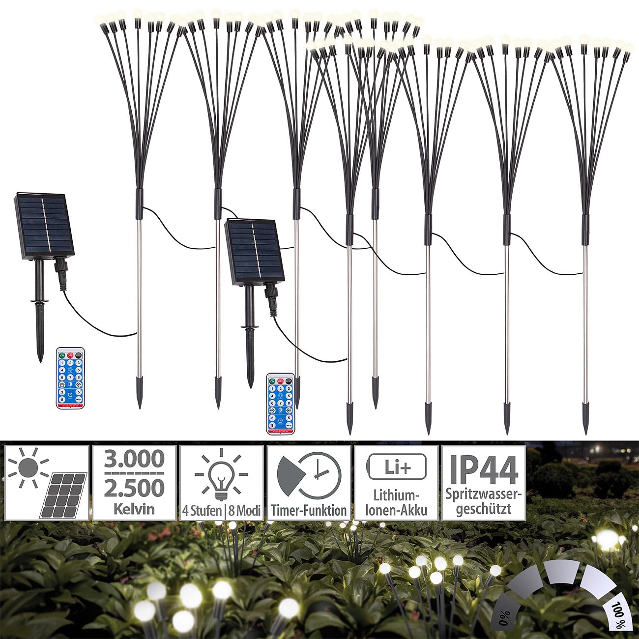 Lunartec Licht-Dekoration Solar-Glühwürmchen 8er warmweiß 65cm