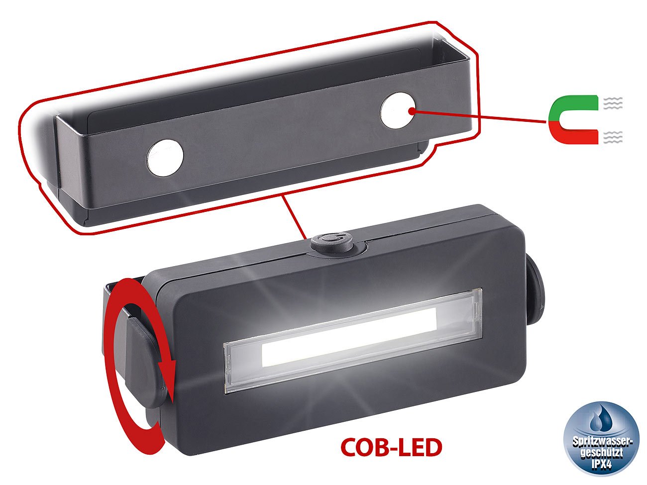 Lunartec Taschenlampen Magnet-Arbeitsleuchte COB 100 lm