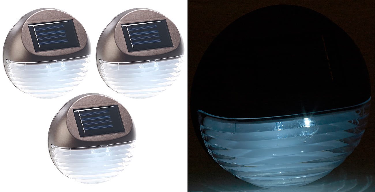Lunartec Außenbeleuchtung Solar-Zaunleuchte 3er-Set tageslichtweiß IP44