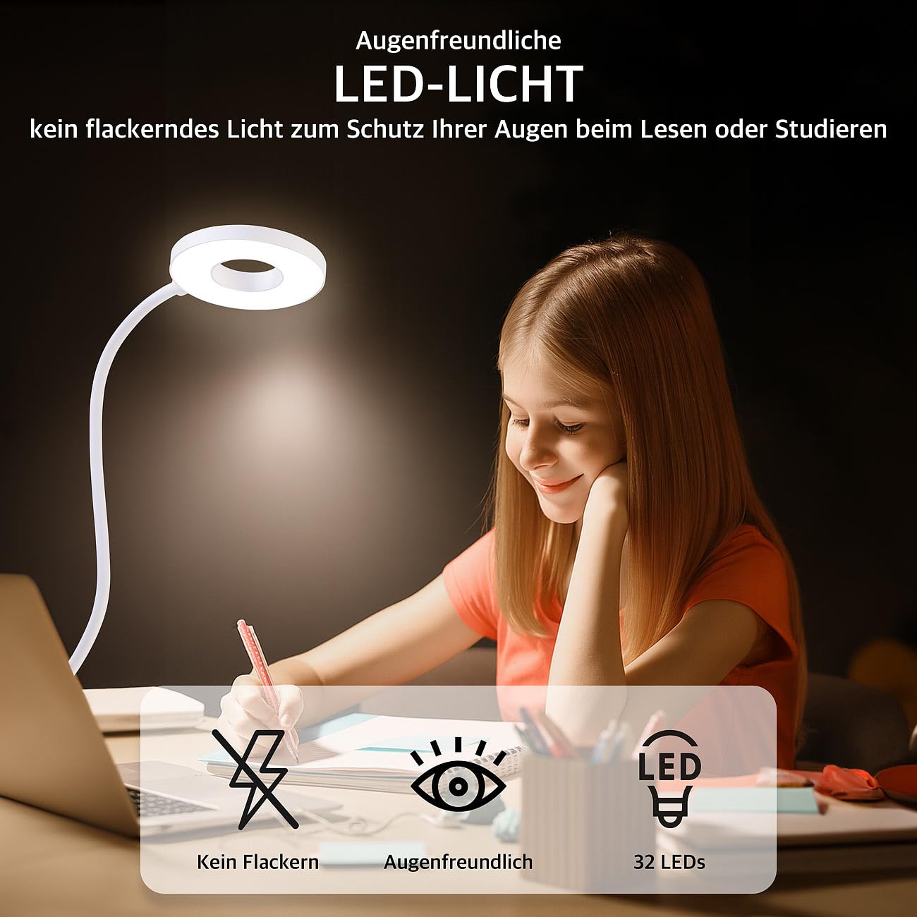 Lunartec Innenbeleuchtung Akku-Leseleuchte Klemme Touch