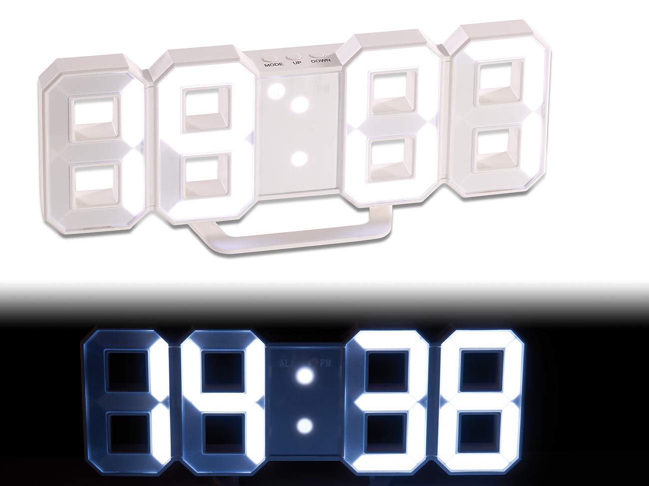 Lunartec LED-Uhren 3D Digital-Wanduhr LED weiß Netzteil