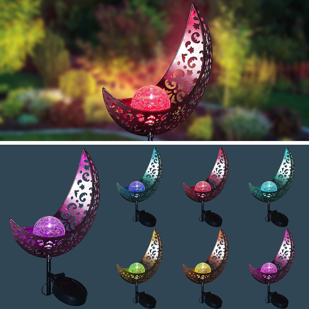 Lunartec Licht-Dekoration Solar-Mondleuchte 2er-Set RGB IP44