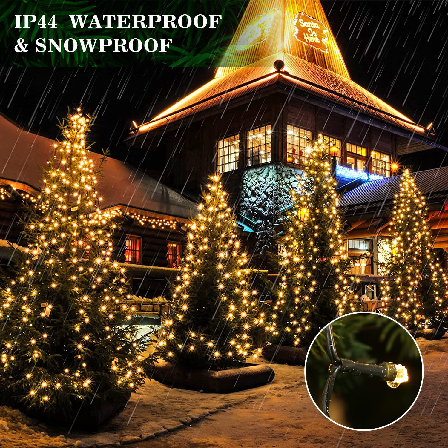 elktry Weihnachtsbaum Lichterkette Ring 400 LED warmweiß 2M