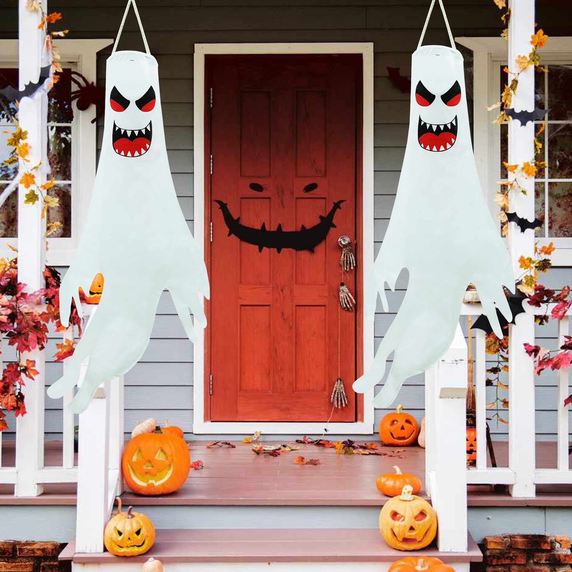 Qedertek Lighting Halloween-Geister Windsack 120cm 2er-Set LED