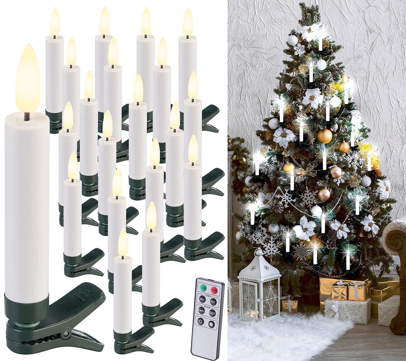 Lunartec LED-Christbaumkerzen 20er-Set weiß warmweiß