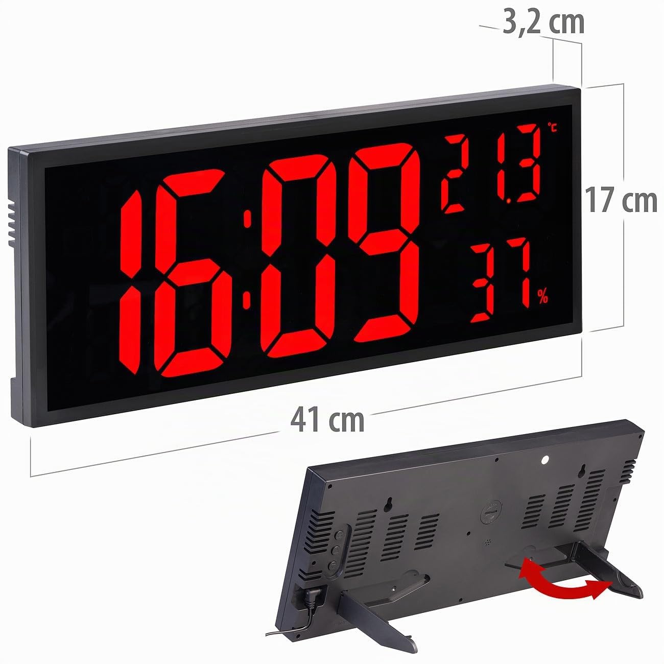 Lunartec LED-Uhren Digitale Wanduhr Jumbo 12 cm rot mit Thermometer