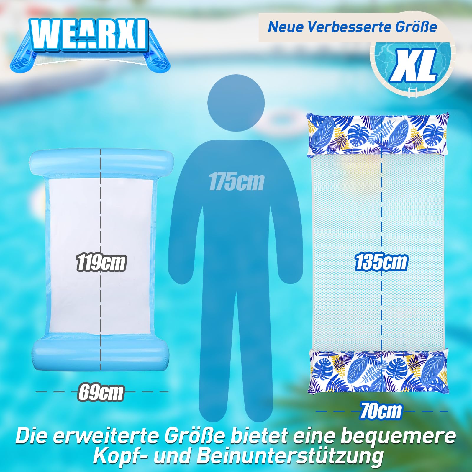 WEARXI Schwimmhilfen Luftmatratze Pool XL 2 Stück 4in1