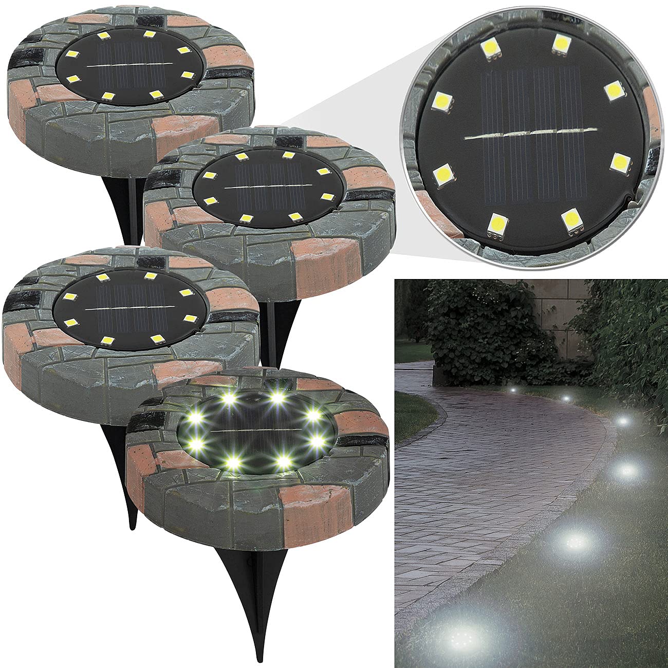 Lunartec Außenbeleuchtung Solar-Bodenleuchten 4er-Set warmweiß