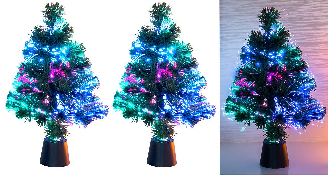 Lunartec Licht-Dekoration Glasfaser Baum 45 cm 2er Set Bunt