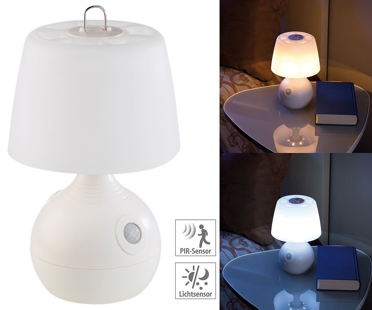 Lunartec Innenbeleuchtung LED-Tischlampe PIR-Sensor 2er-Set