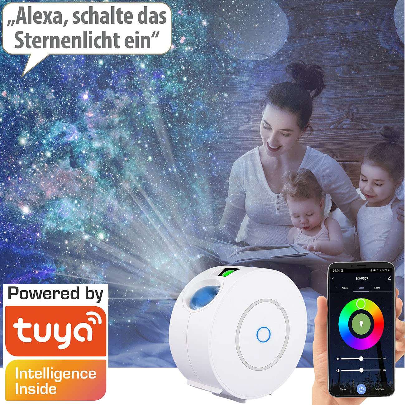 Lunartec Licht-Dekoration Sternprojektor RGB mit App Timer