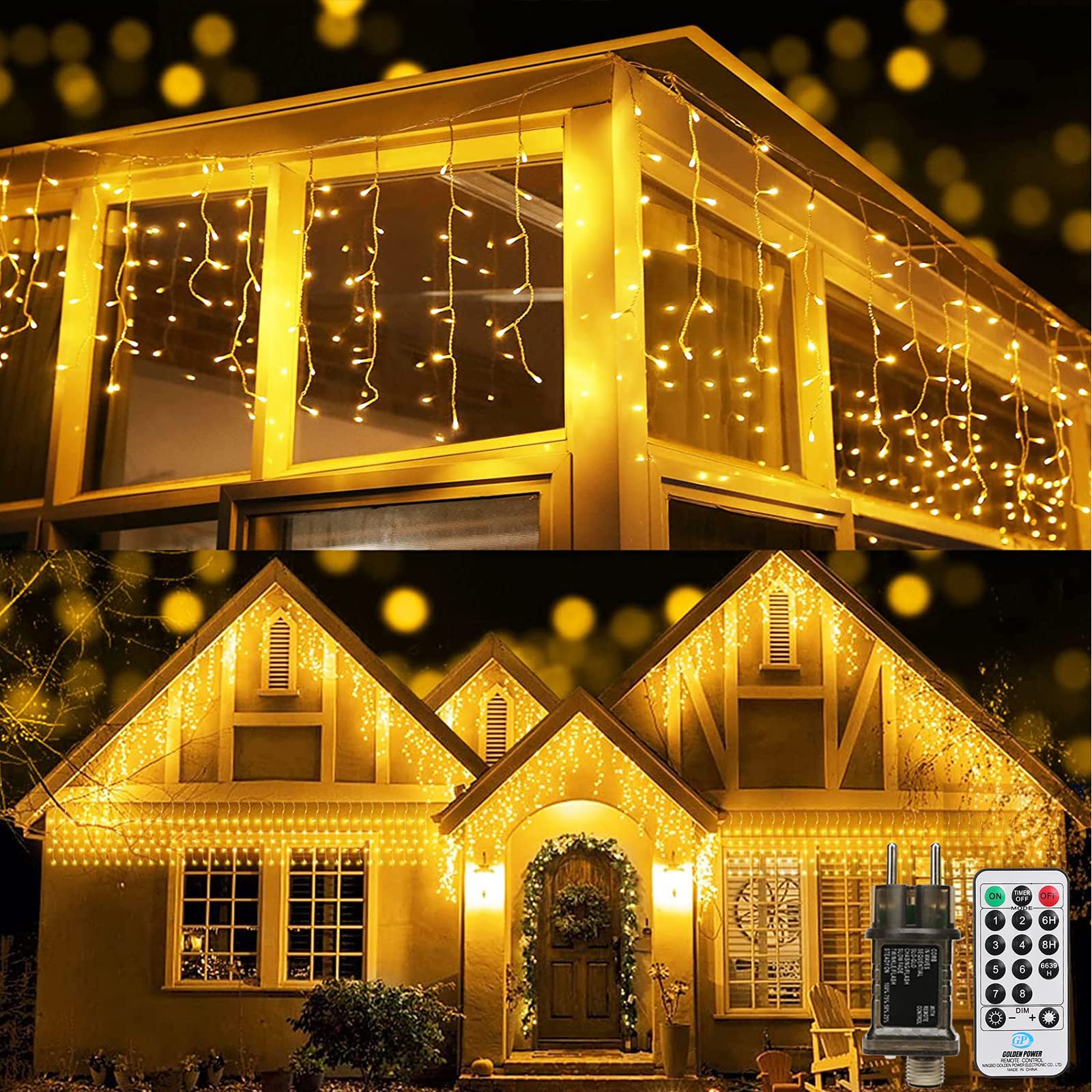 Qedertek Lighting Eisregen Lichterkette 15,3m 612 LED warmweiß