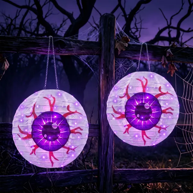 Qedertek Lighting Halloween Laterne Lila 40 LED Batterie Timer