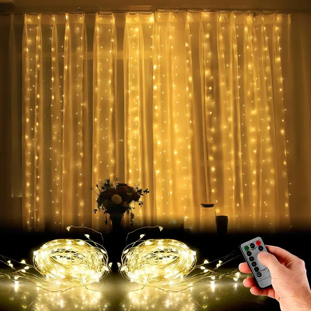 Lunartec Licht-Dekoration LED-Lichtervorhang warmweiß 3x3m 2er-Set