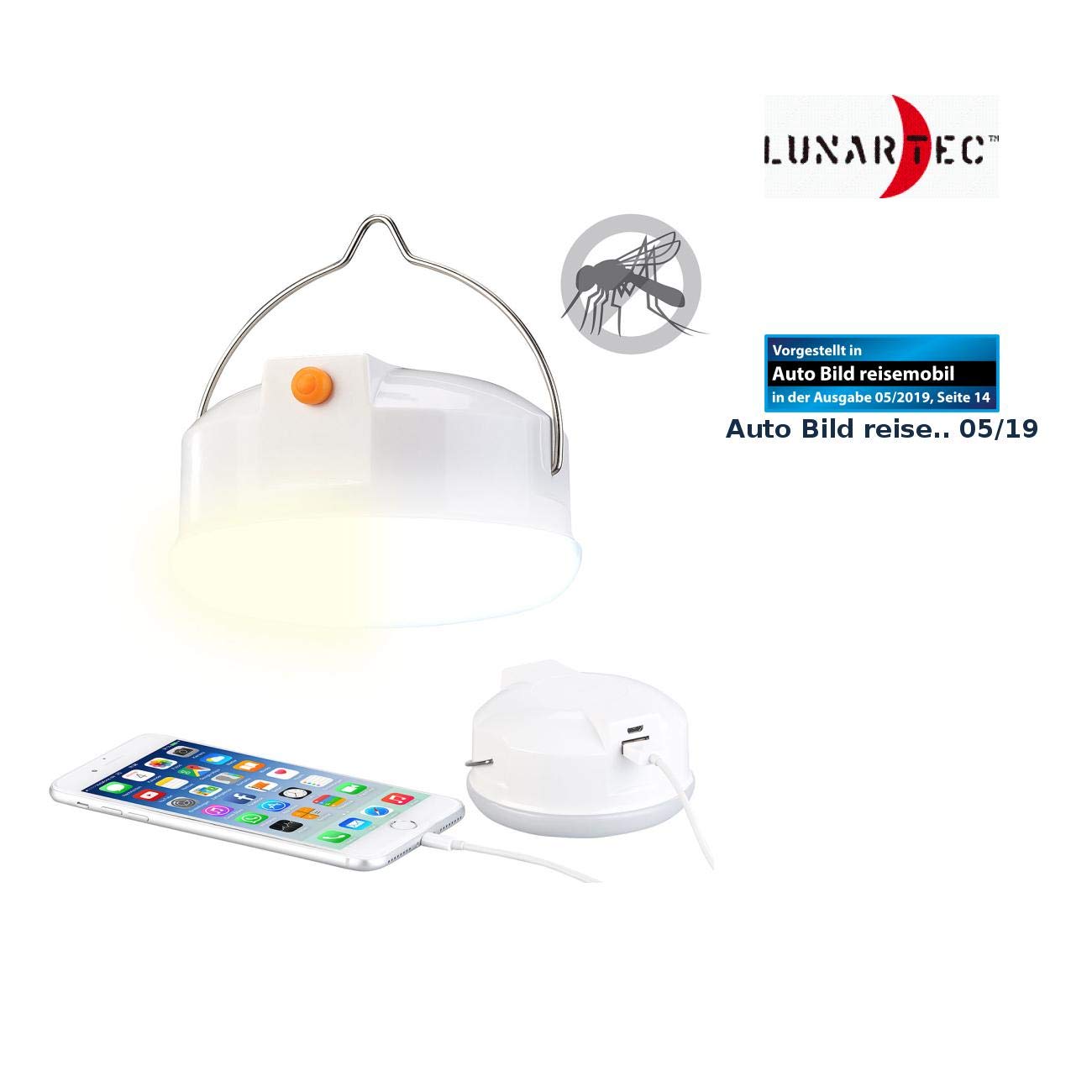 Lunartec Taschenlampen Campinglampe USB 3in1 Powerbank 6000mAh Mücken