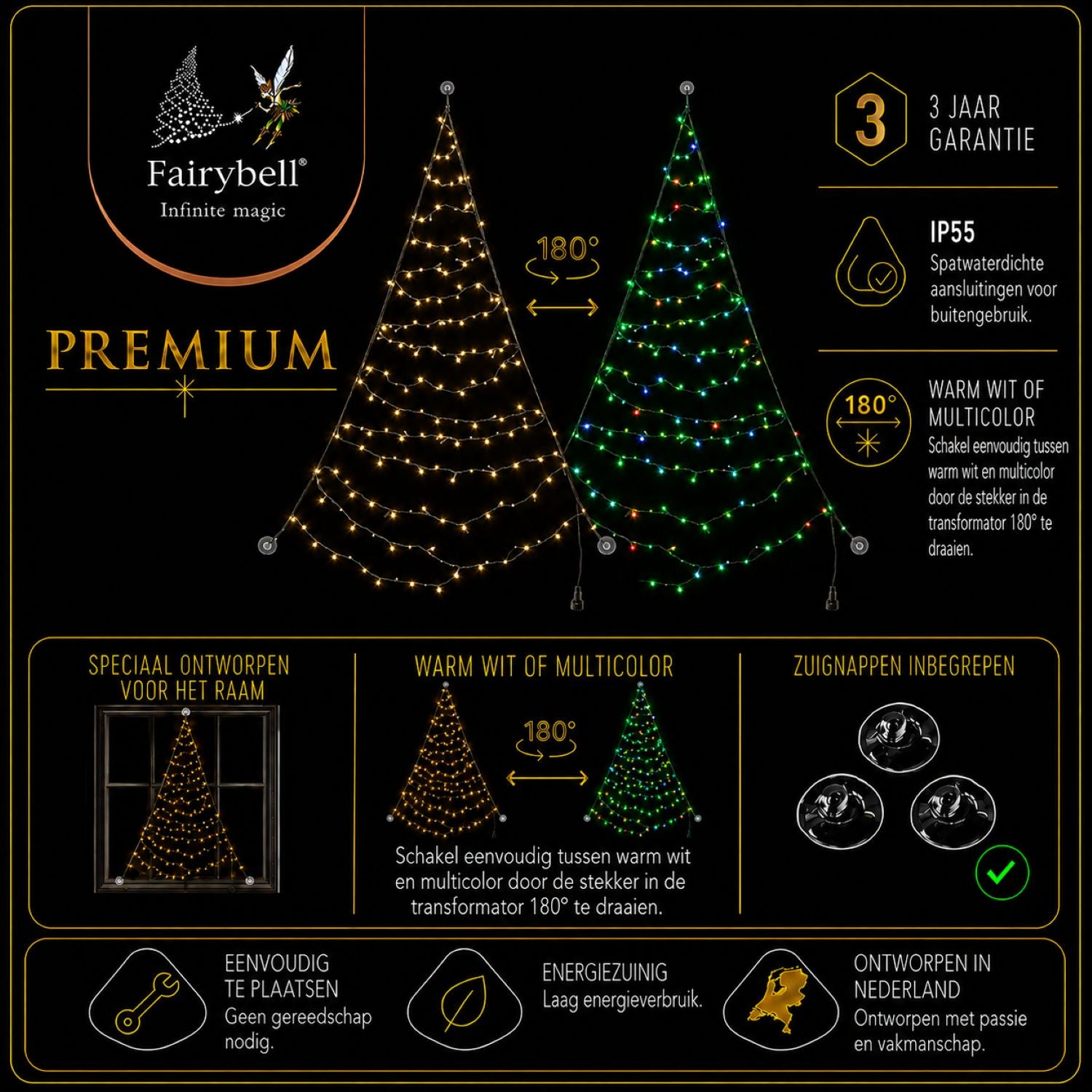 Fairybell Premium Fenster-Weihnachtsbaum 1,25m 64 LED Switch