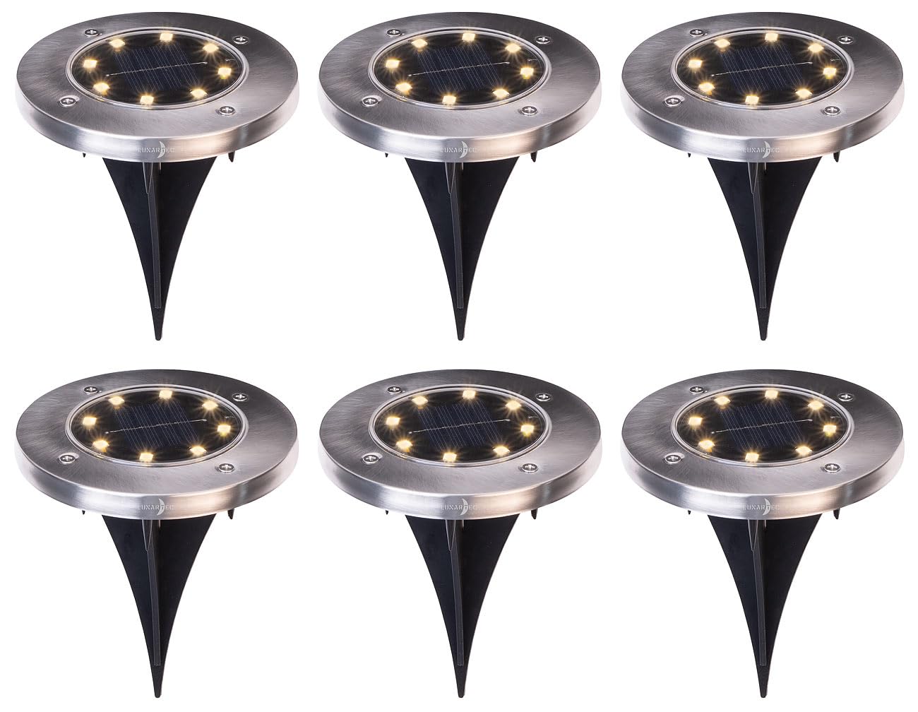 Lunartec Solar-Bodenleuchte Edelstahl 6er-Set warmweiß