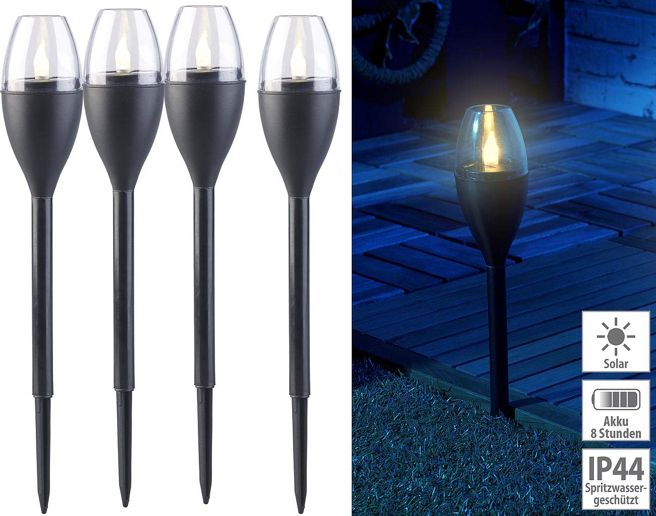 Lunartec Außenbeleuchtung Solarfackeln 4er-Set LED Flammen-Optik