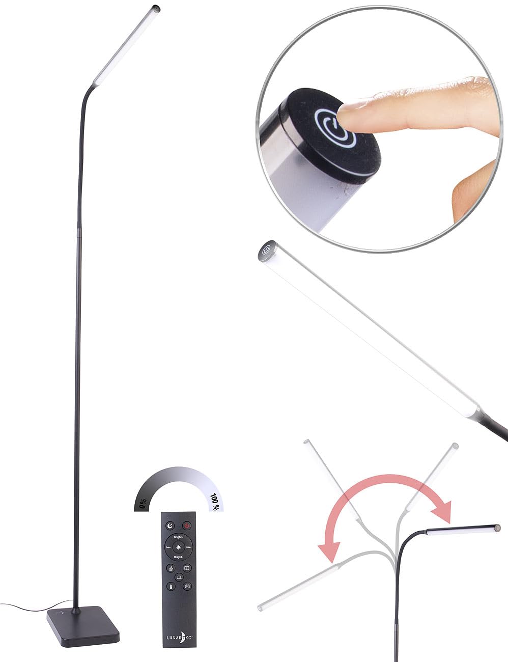 Lunartec Innenbeleuchtung CCT-LED-Stehleuchte Schwanenhals 4er-Set
