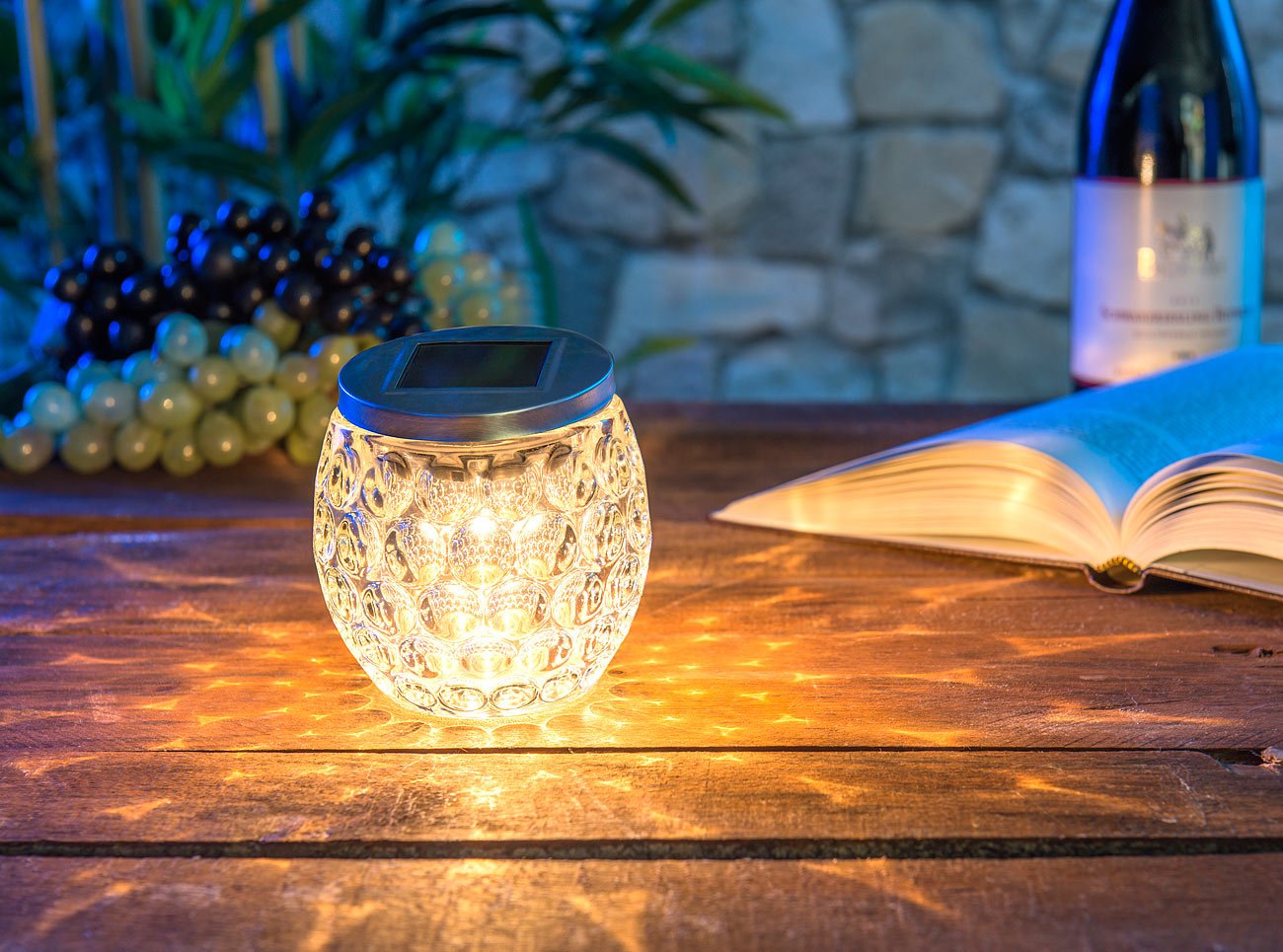 Lunartec Außenbeleuchtung Solar Tischlicht Glas warmweiß IP44