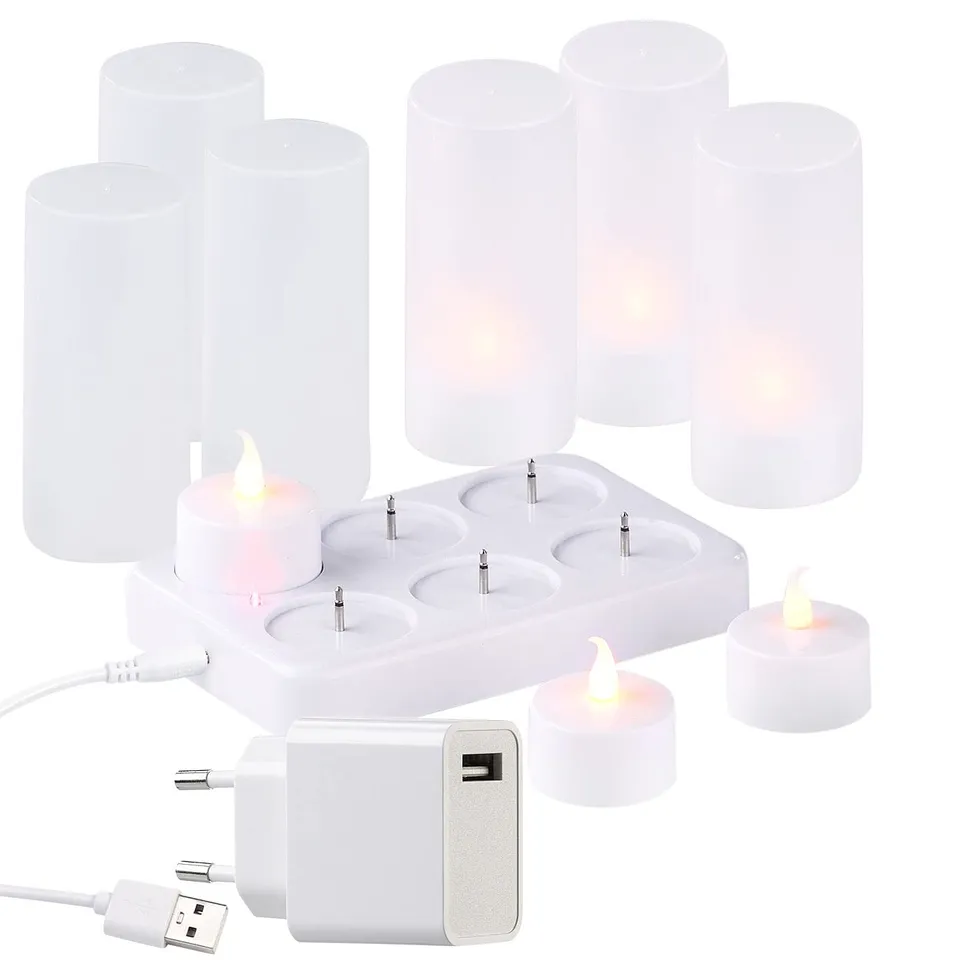 Lunartec Licht-Dekoration LED-Teelichter 6er-Set mit Ladestation