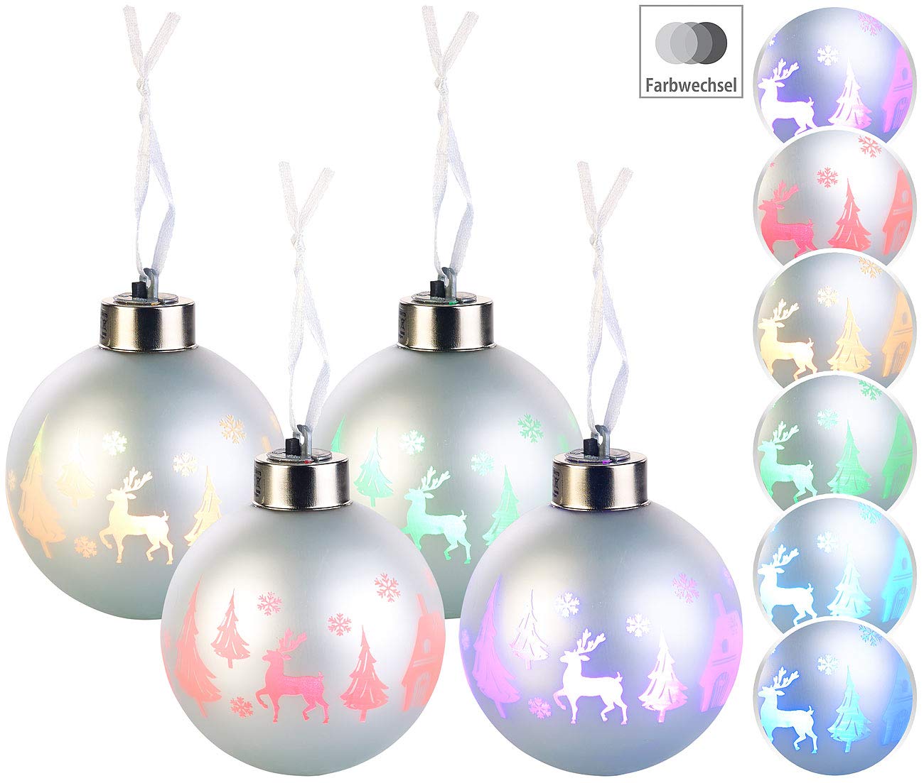 Lunartec Licht-Dekoration LED Weihnachtskugeln 8 cm 4er-Set Farbwechsel