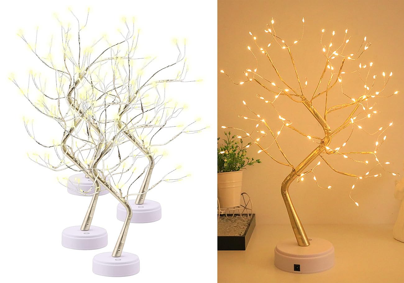 Lunartec Licht-Dekoration LED-Lichterbäume gold 4er 53 cm