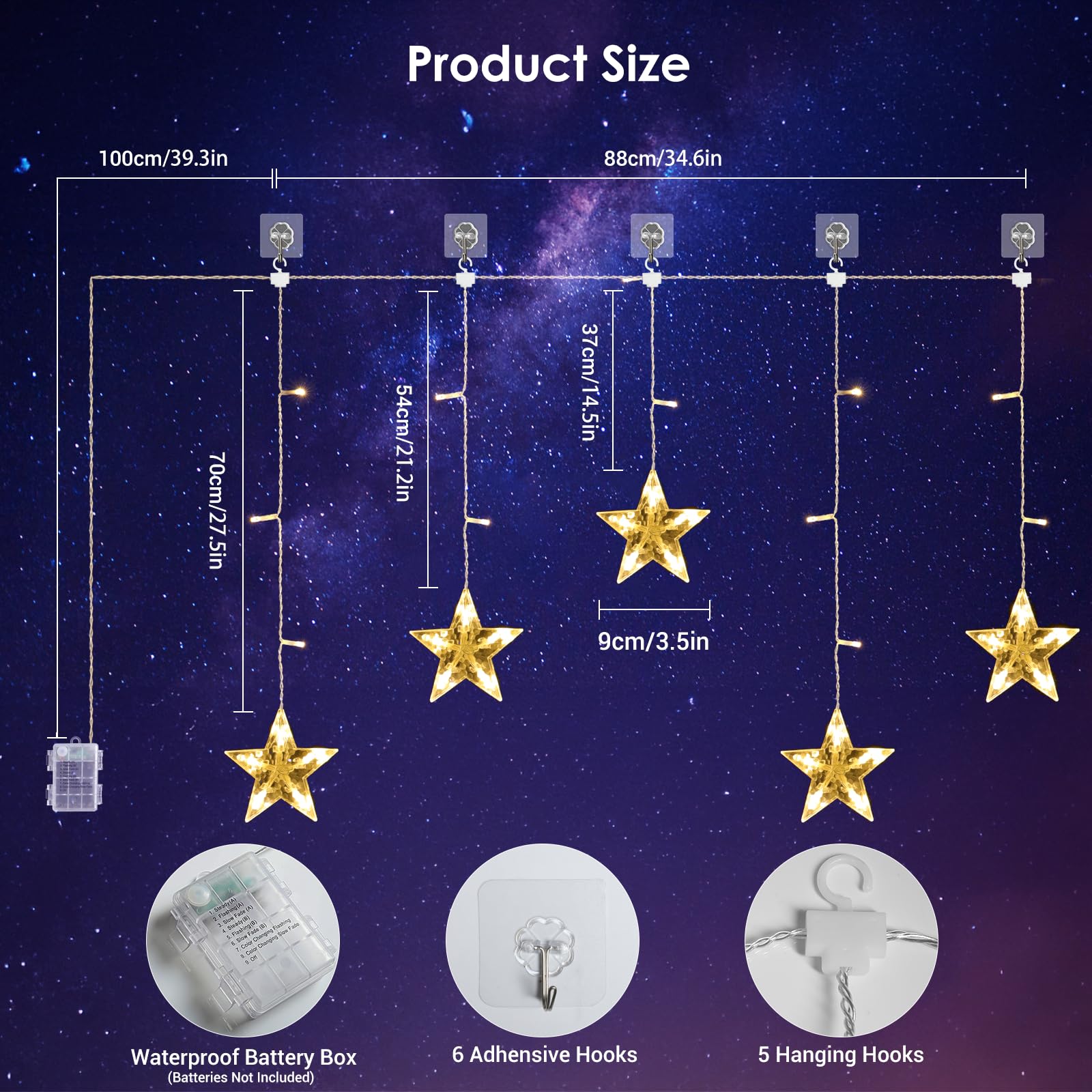 elktry Sterne Lichterkette 36 LED 5 Sterne warmweiß