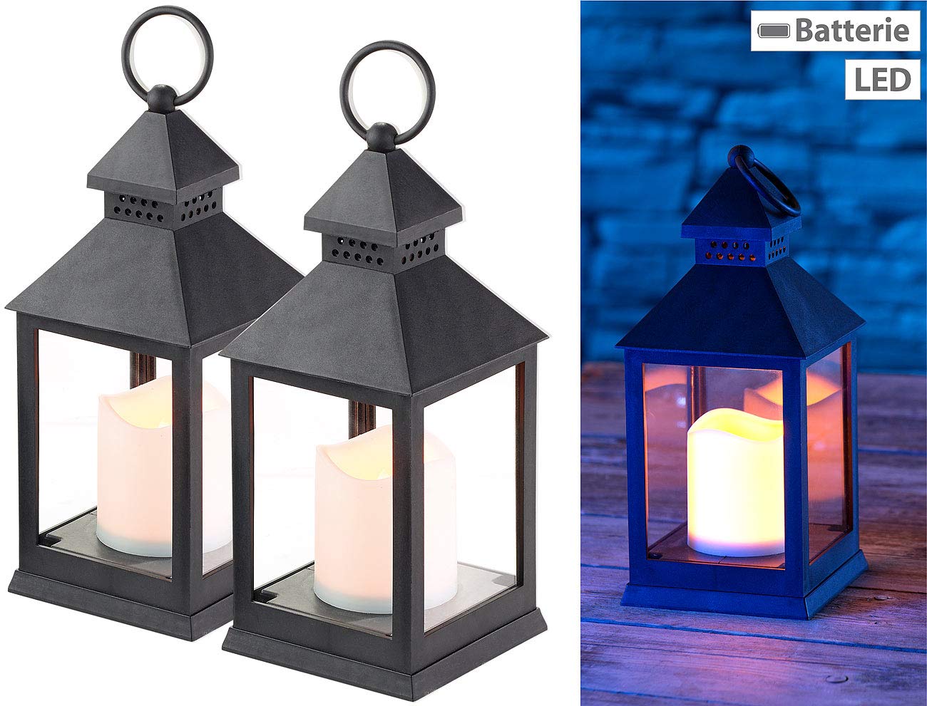 Lunartec Licht-Dekoration Sturmlaterne LED Timer 2er-Pack schwarz