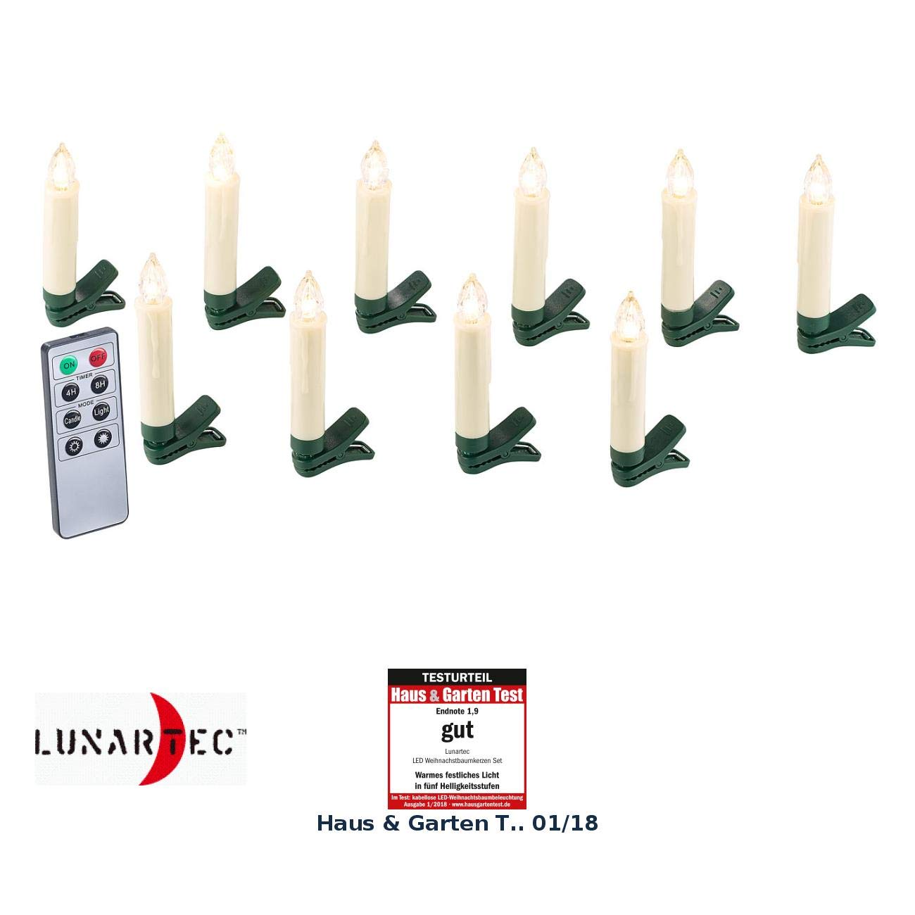 Lunartec Licht-Dekoration LED-Weihnachtsbaumkerzen 10er-Set weiß