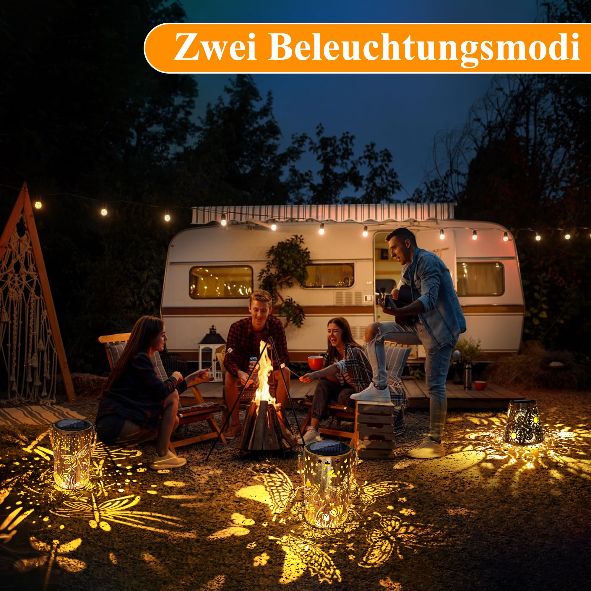 Qedertek Lighting Solarlaterne Schmetterling 2er-Set IP65