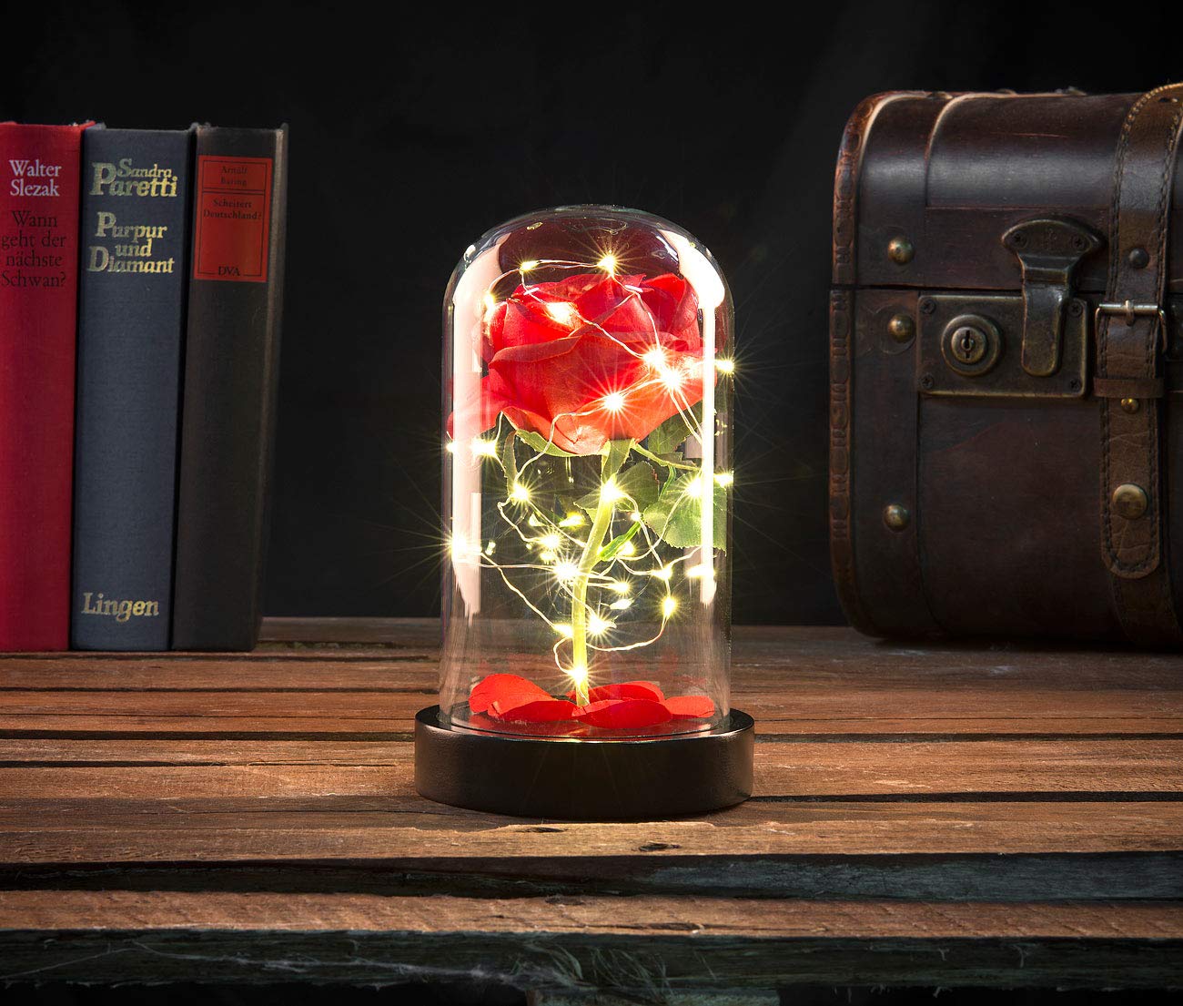 Lunartec Licht-Dekoration Rose im Glas LED rot 11,5x20cm