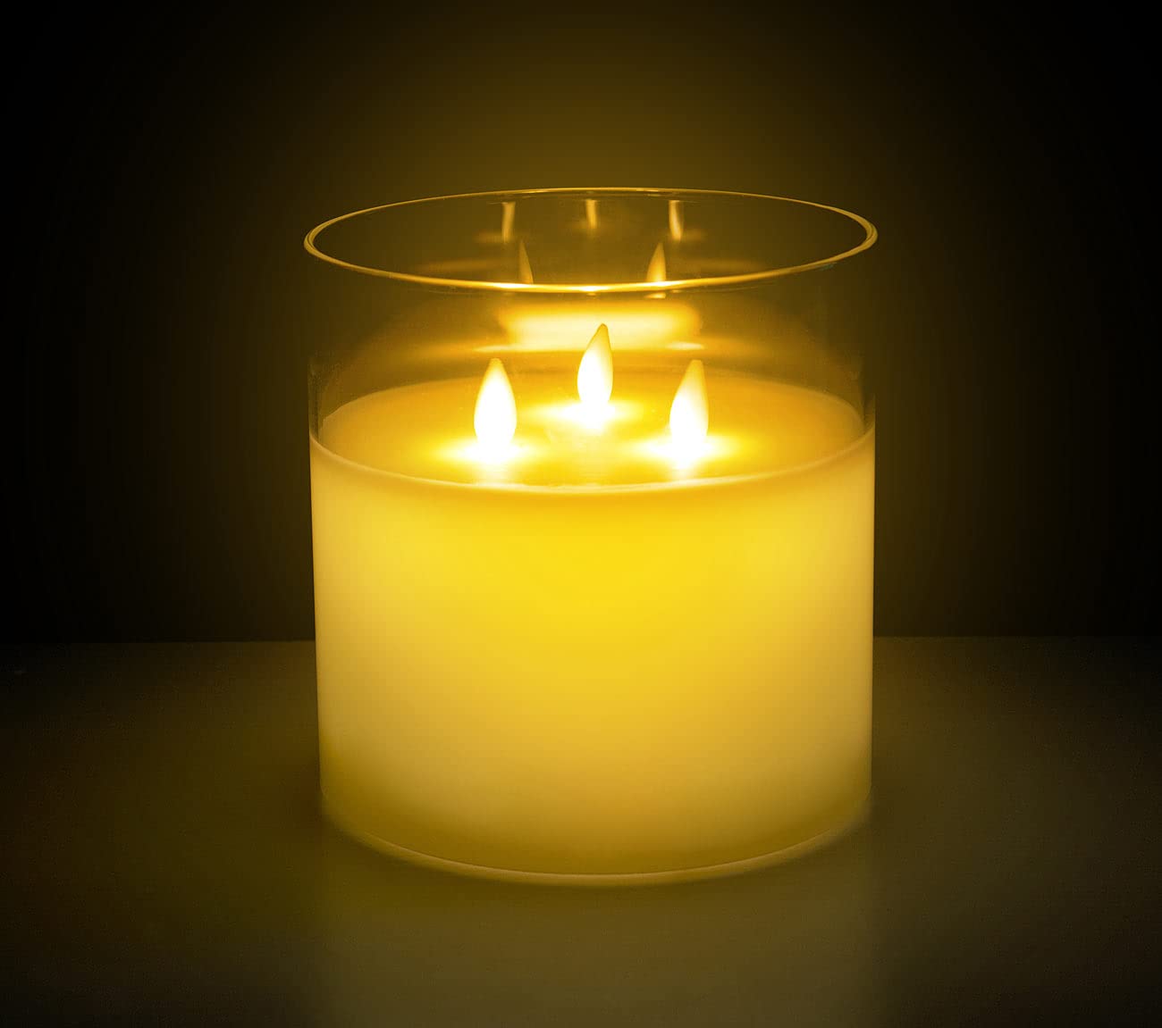 Lunartec Licht-Dekoration Echtwachs-Kerze Windglas 3 Flammen