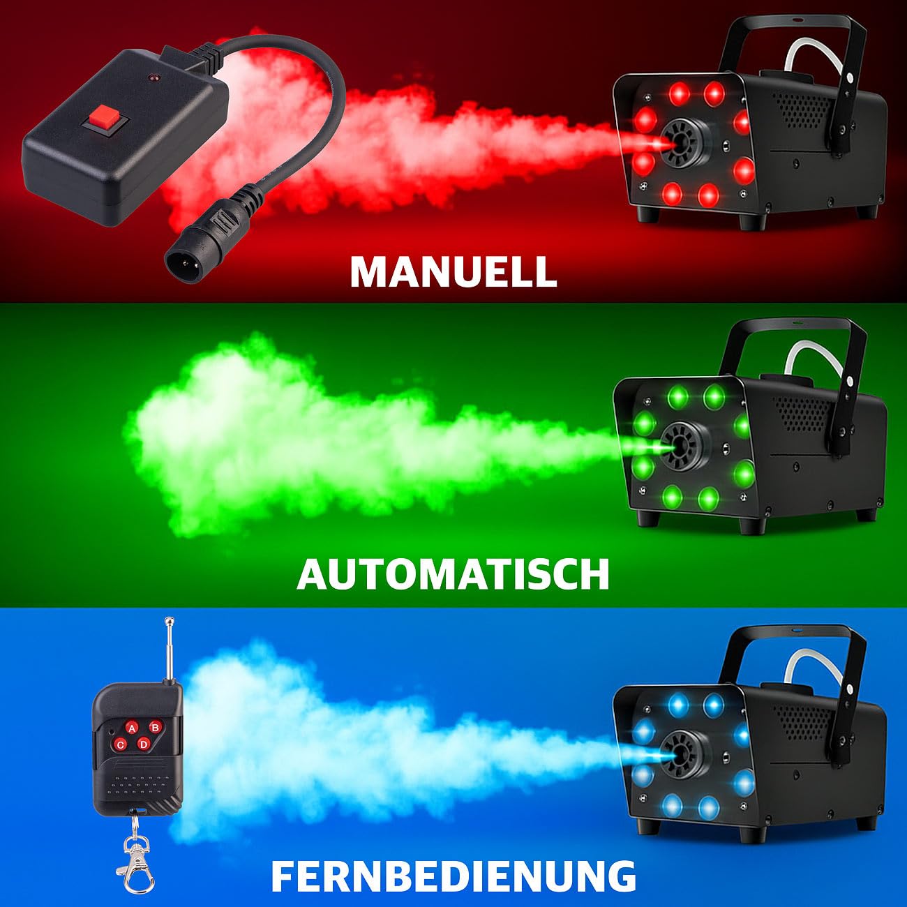 Lunartec Licht-Dekoration Nebelmaschine 700W RGB 300ml Fernbedienung