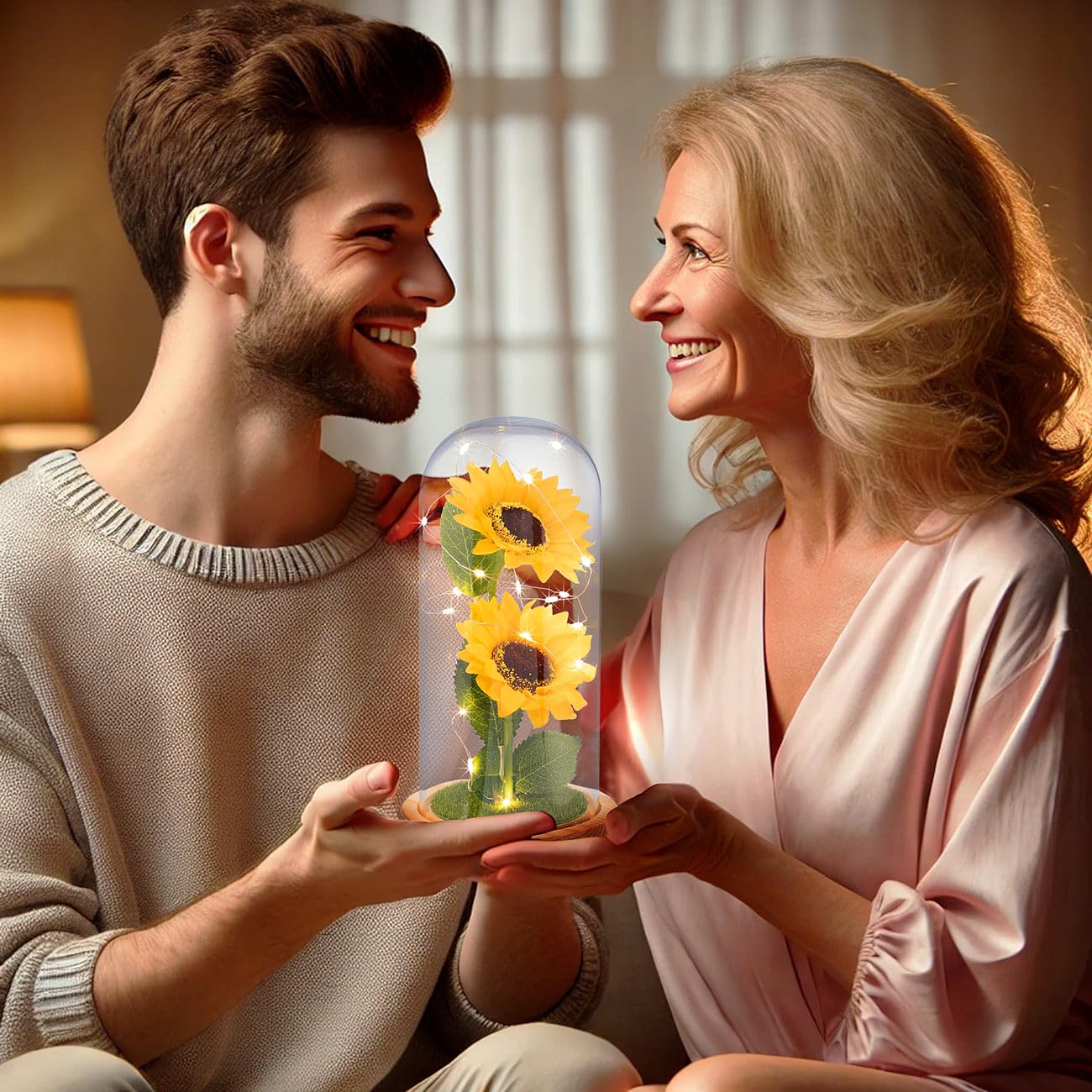 Lunartec Innenbeleuchtung Sonnenblumen Glas LED 21,5cm