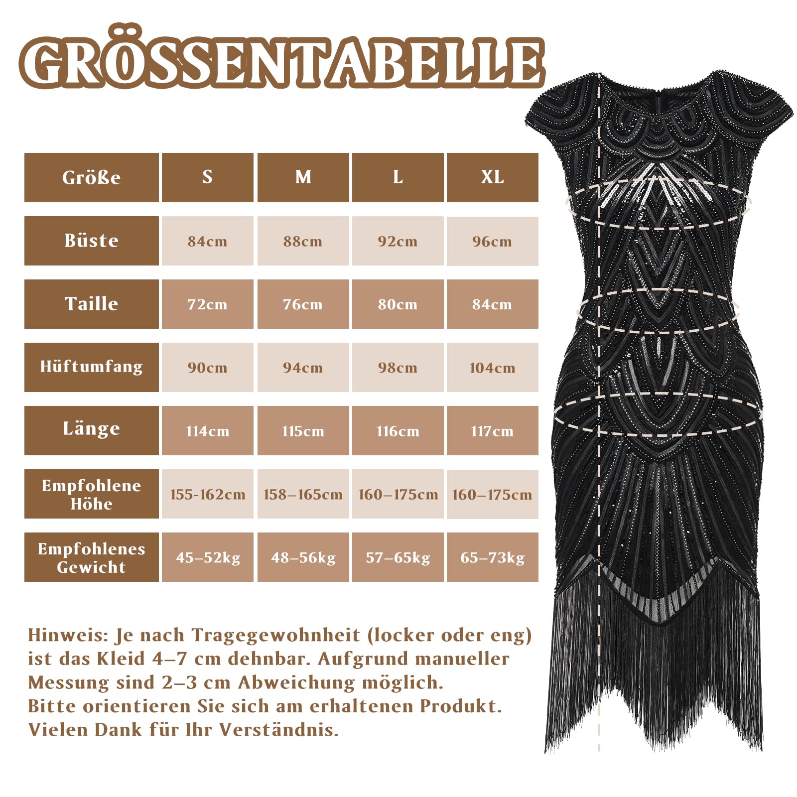 WEARXI 20er Jahre Kostüm Damen Gatsby Kleid M Charleston