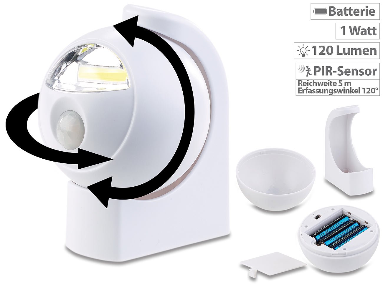 Lunartec Innenbeleuchtung WL-412 Sensorleuchte Batterie 120 Lumen