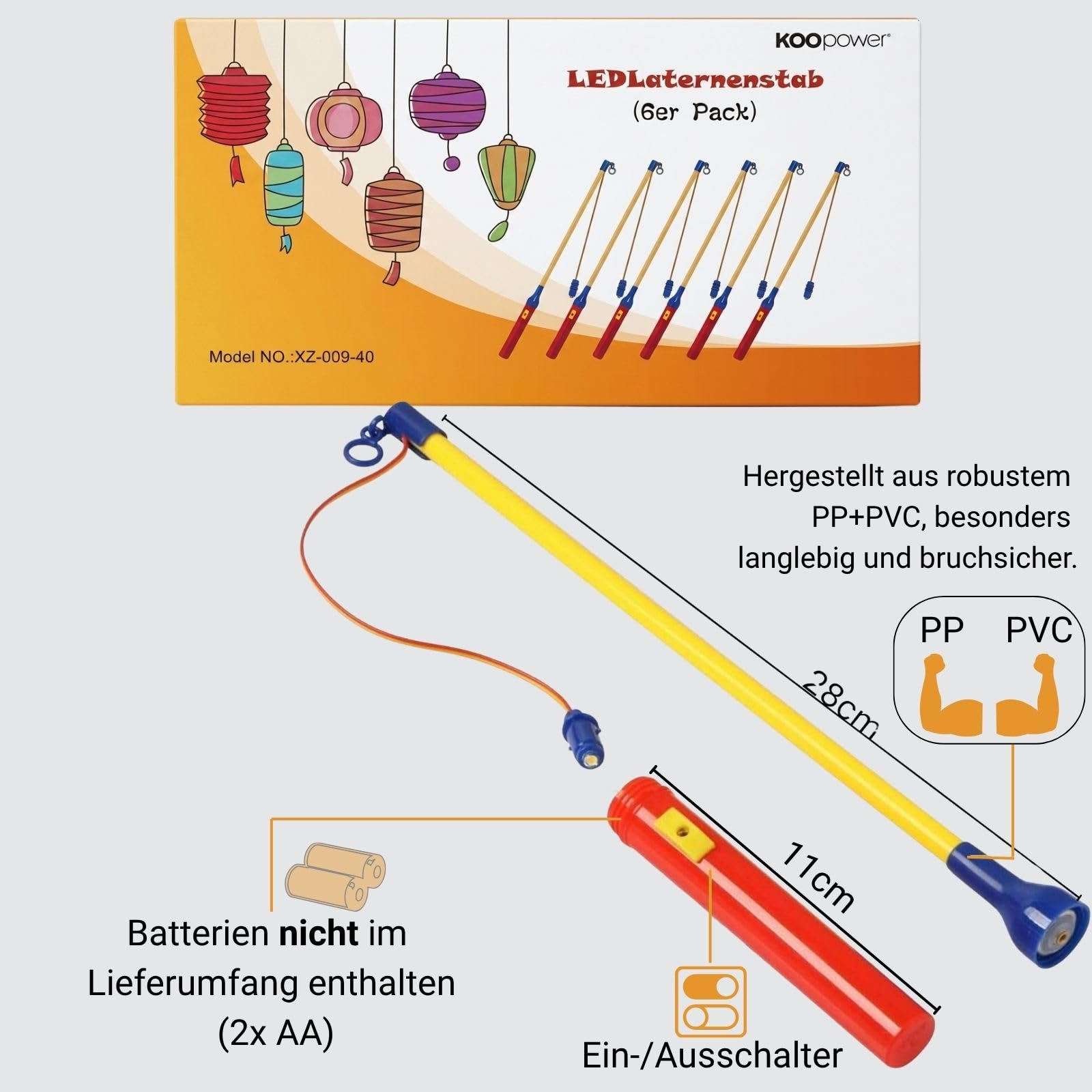 Koopower Lantern Sticks Laternenstab 6er mit O-Haken warmweiß