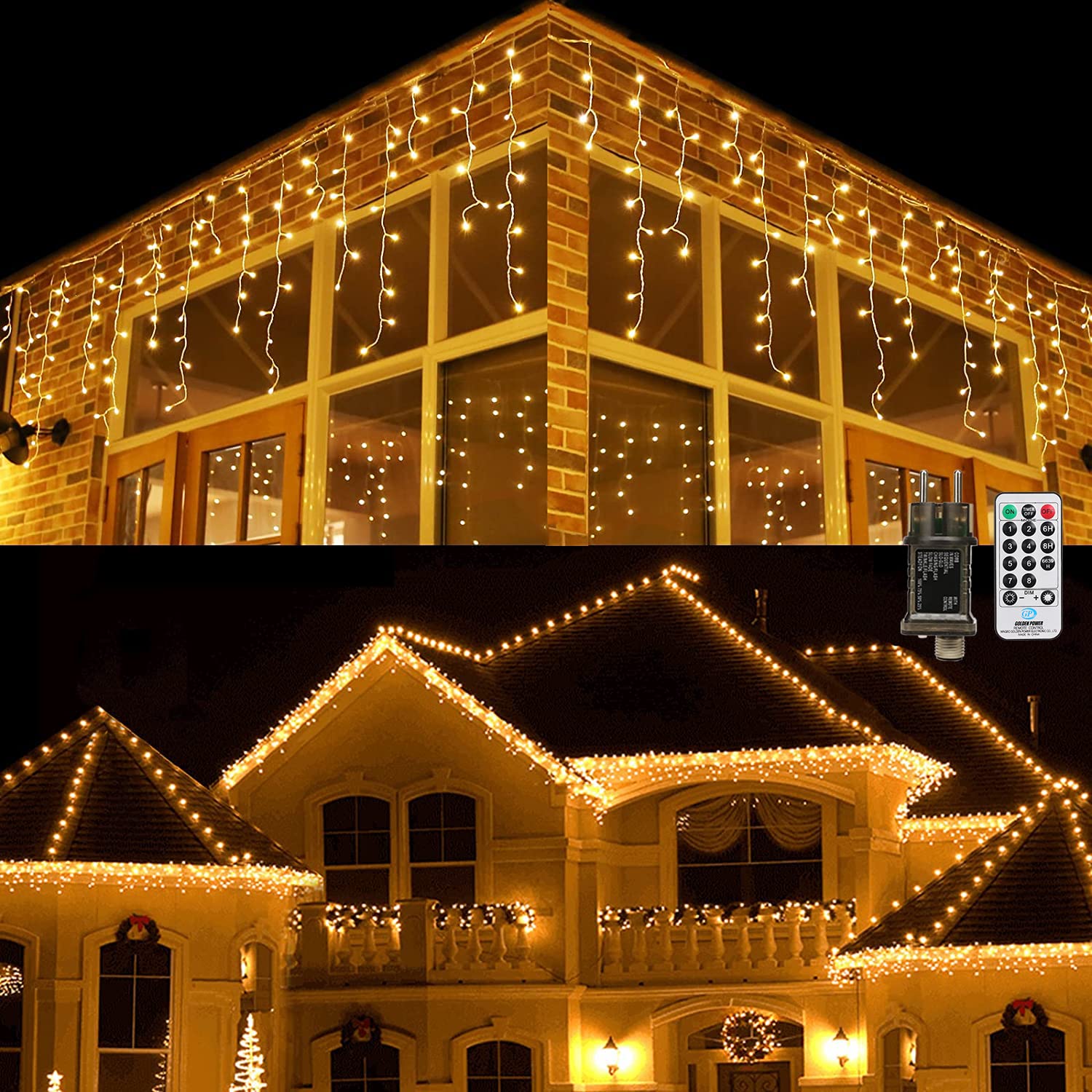 Qedertek Lighting Eisregen Lichterkette 15,3m 612 LED warmweiß