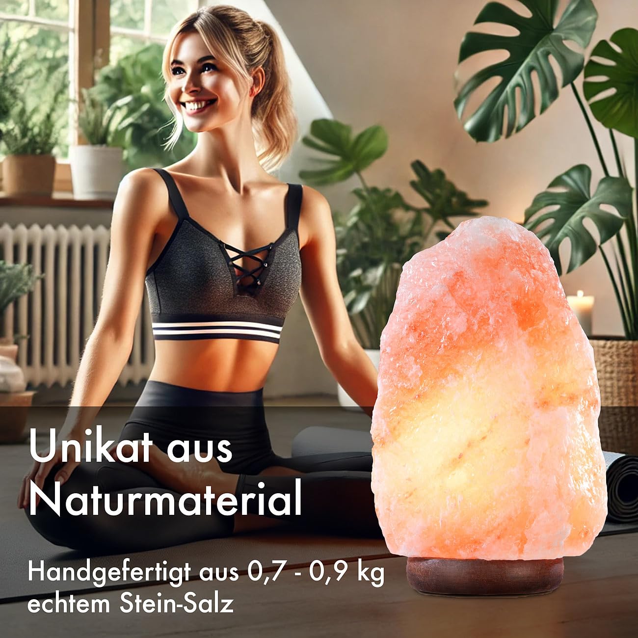 Lunartec Licht-Dekoration Salzkristalllampe LED USB 700-900 g