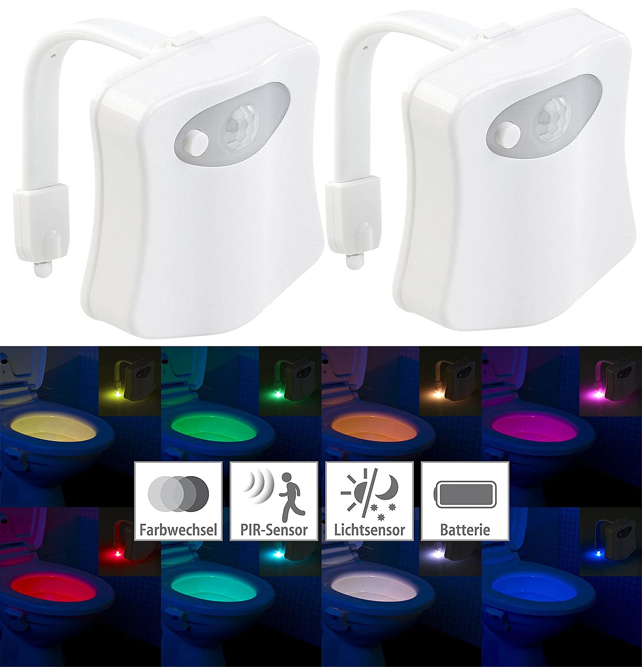 Lunartec WC Licht 2er-Pack LED Toilettenlicht 16 Farben