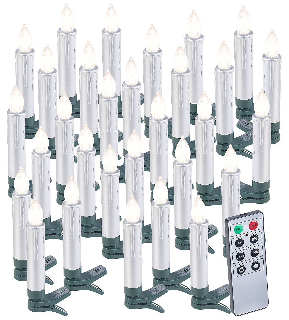 Lunartec Licht-Dekoration Christbaumkerzen LED 30er Silber Timer