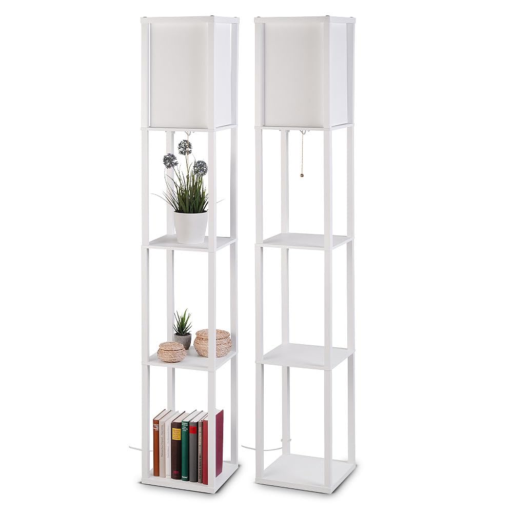 Lunartec Innenbeleuchtung Regal-Stehlampe Holz weiß E27 2er-Set