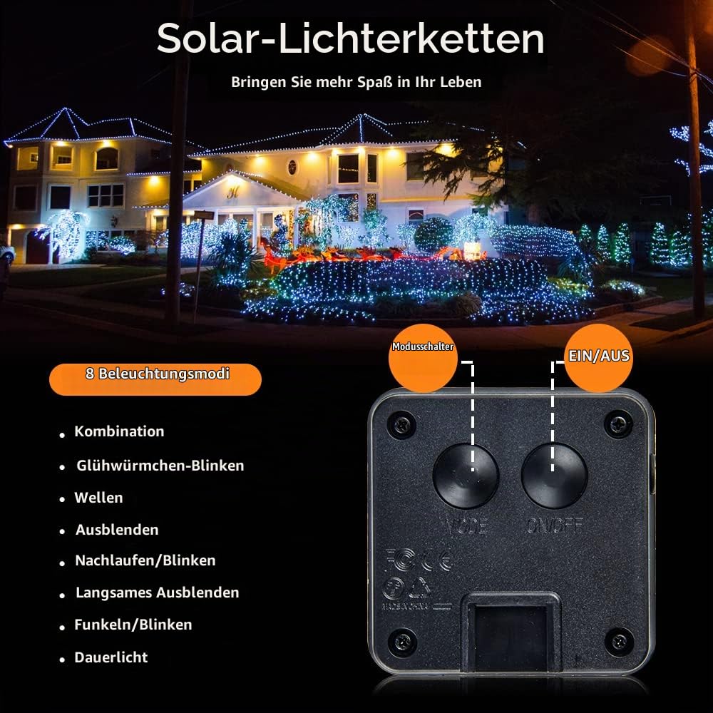 Bxroiu Lichterkette Solar 10m 100 LED warmweiß 2 Stück