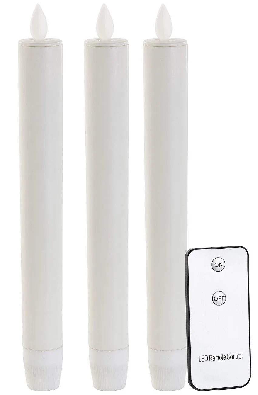 Lunartec Licht-Dekoration Stabkerzen LED weiß 3er-Set 21,5cm