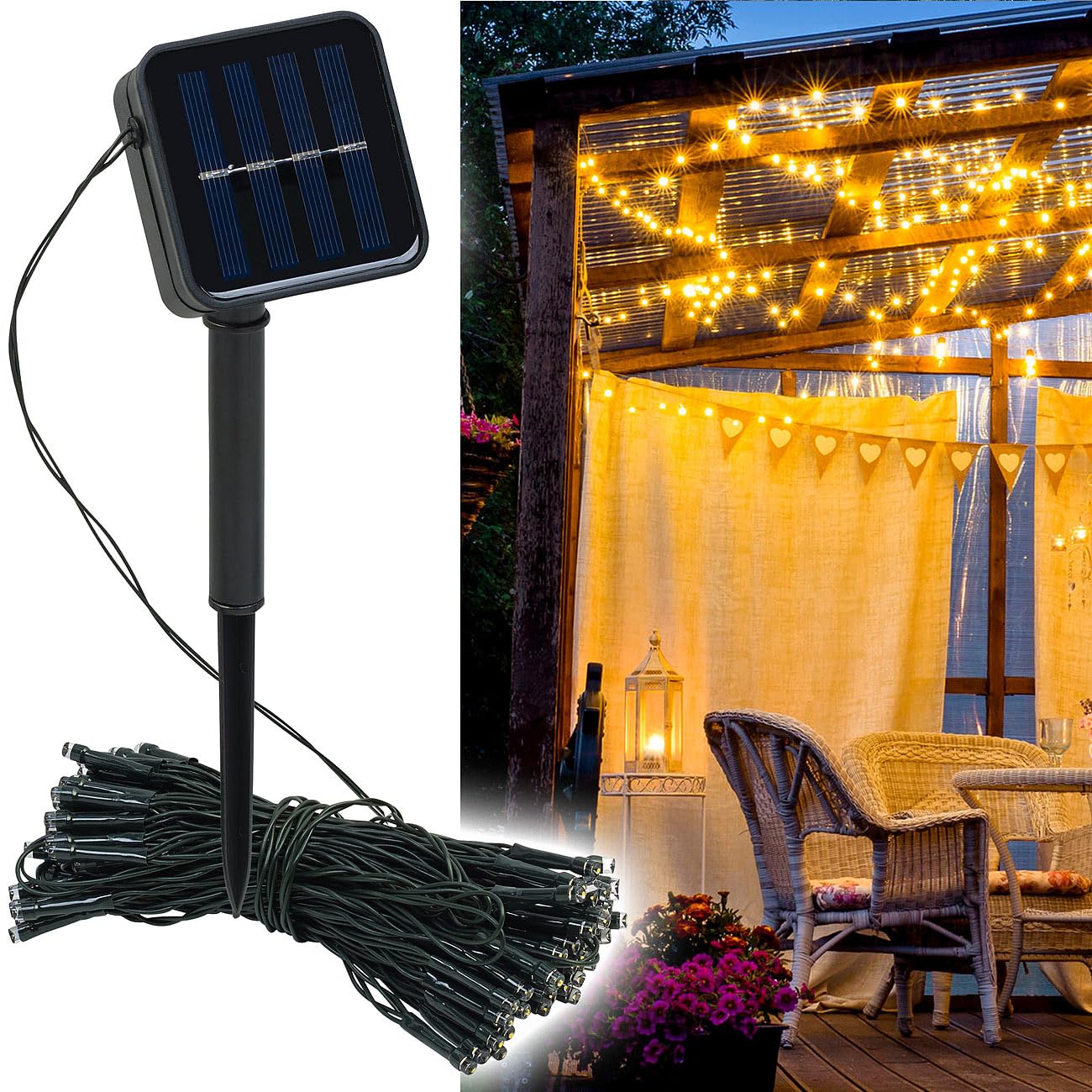 Lunartec Licht-Dekoration Solar-Lichterkette 12m warmweiß 100 LED